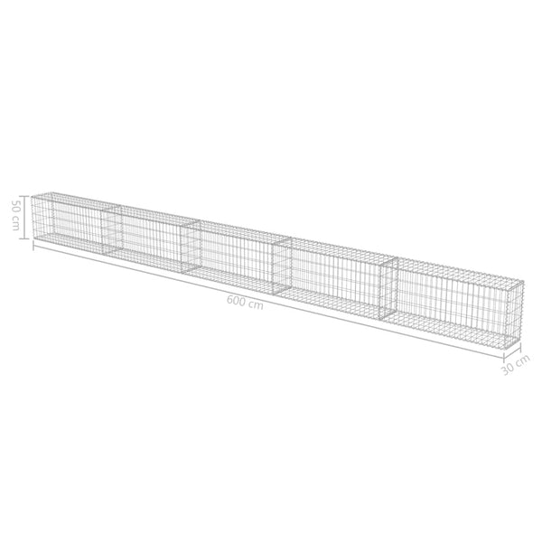 vidaXL Gabion Wall with Cover Galvanized Steel 600×30×50 cm