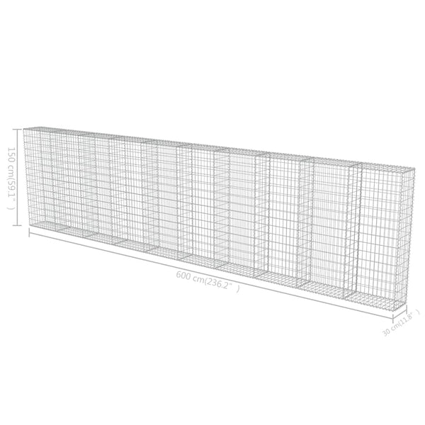 vidaXL Gabion Wall with Cover Galvanized Steel 600×30×150 cm