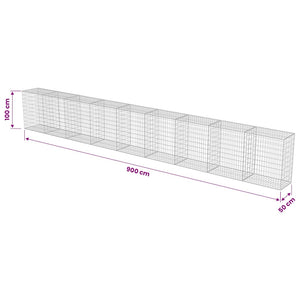 vidaXL Gabion Wall with Cover Galvanized Steel 900x50x100 cm