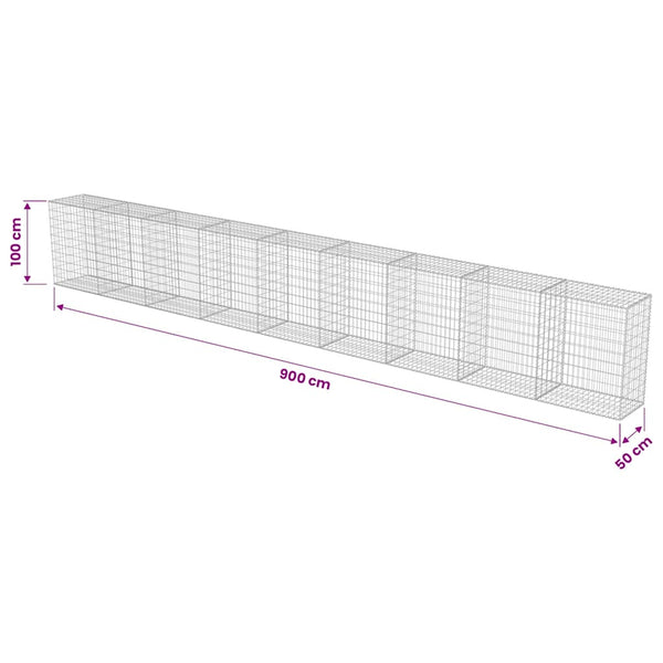 vidaXL Gabion Wall with Cover Galvanized Steel 900x50x100 cm