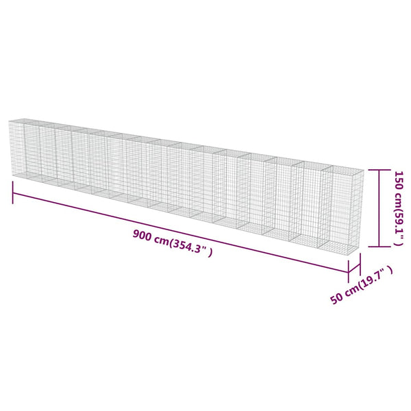 vidaXL Gabion Wall with Cover Galvanized Steel 900x50x150 cm