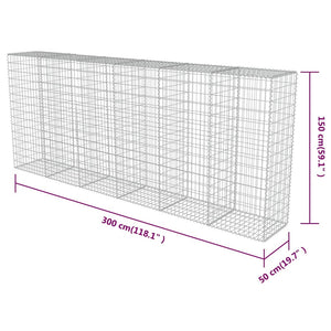 vidaXL Gabion Wall with Cover Galvanized Steel 300×50×150 cm