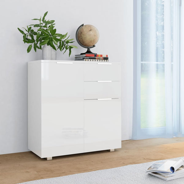 vidaXL High-Gloss White Sideboard 71x35x80 cm Engineered Wood