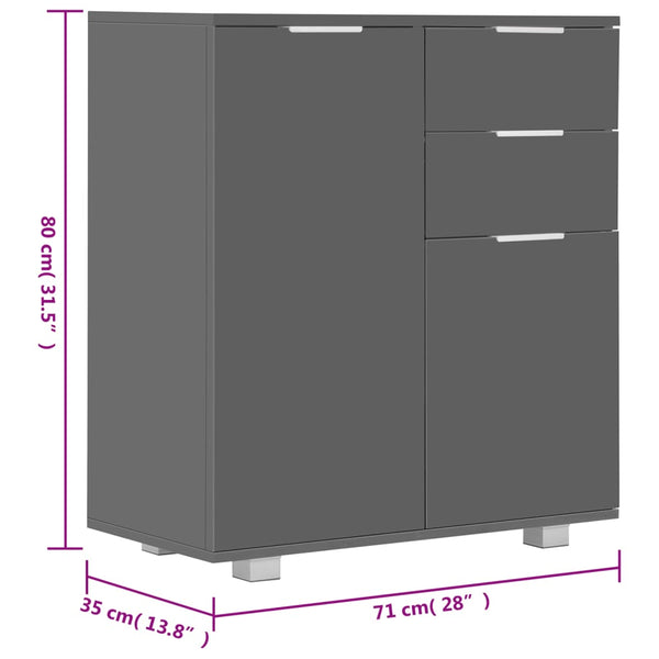 vidaXL Sideboard High Gloss Grey 71x35x80 cm Engineered Wood