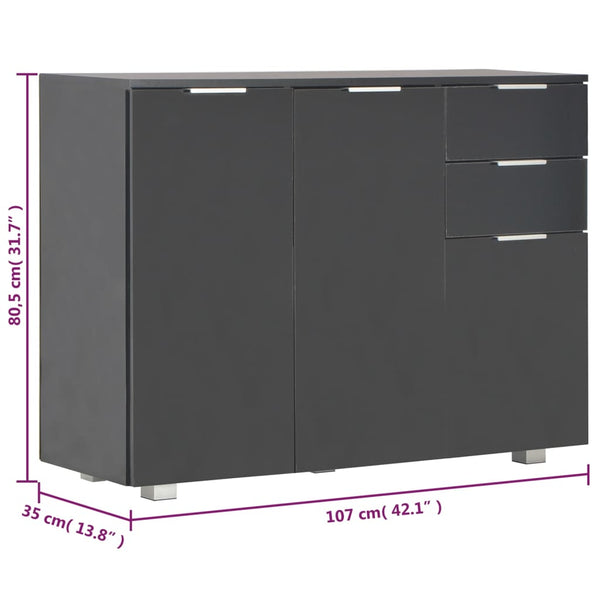 vidaXL High-Gloss Black Sideboard 107x35x80.5 cm