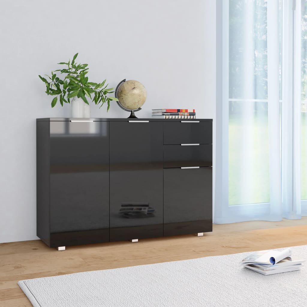 vidaXL High-Gloss Black Sideboard 107x35x80.5 cm