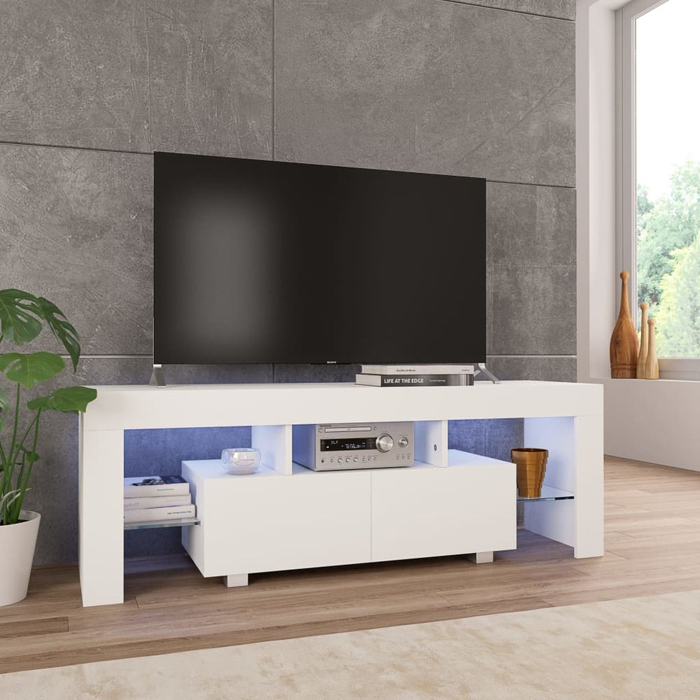 vidaXL TV Cabinet with LED Lights High-Gloss White 130x35x45 cm