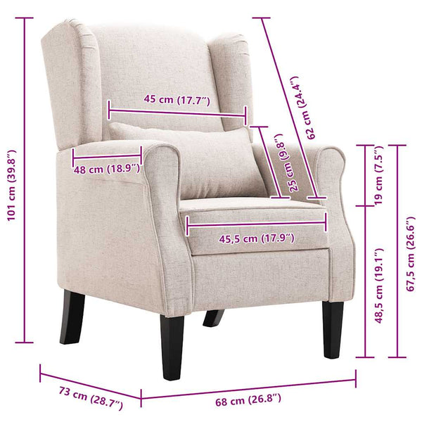 vidaXL Armchair Beige Fabric