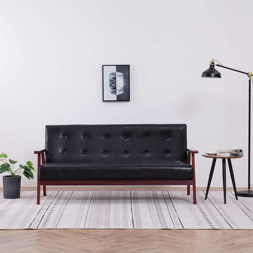 vidaXL 3-Seater Sofa Black Faux Leather