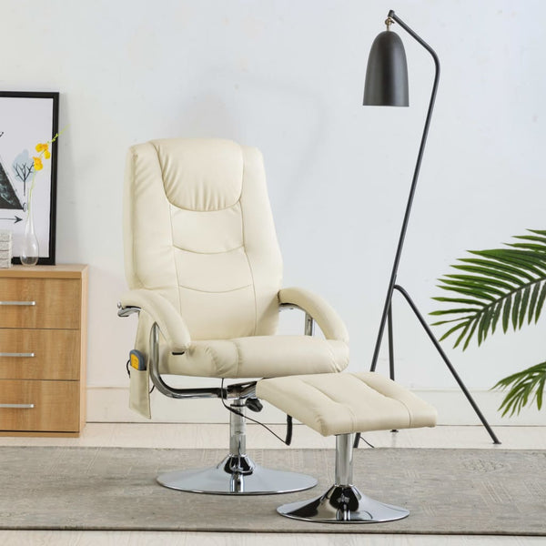 vidaXL Massage Armchair with Footrest Cream Faux Leather