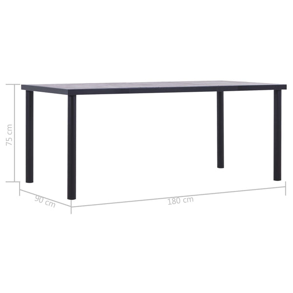 vidaXL Dining Table Black and Concrete Grey 180 x 90 x 75 cm MDF