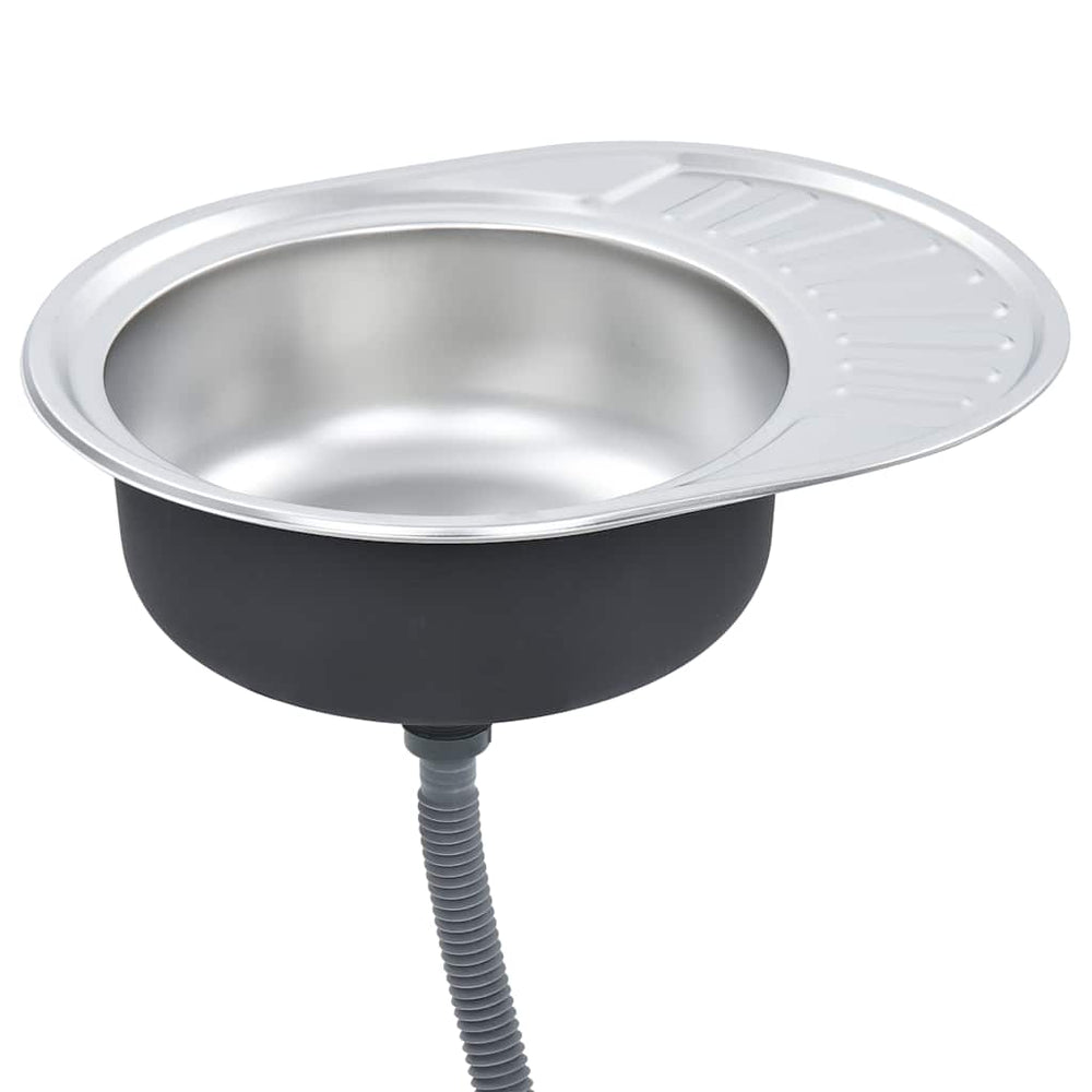 vidaXL Built-in Sink with Strainer and Siphon Oval Stainless Steel