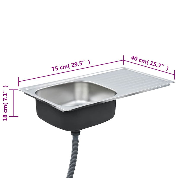 vidaXL Built-in Sink with Sieve and Siphon Stainless Steel