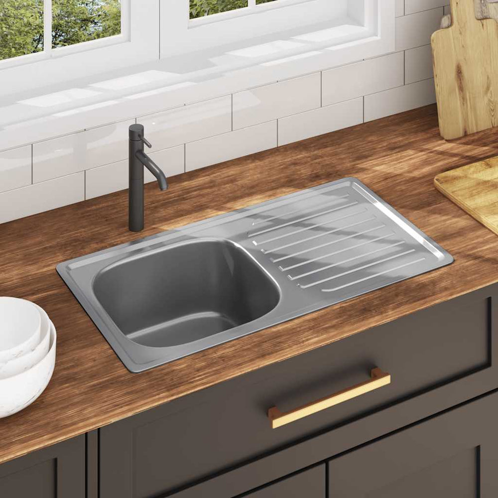vidaXL Built-in Sink with Sieve and Siphon Stainless Steel