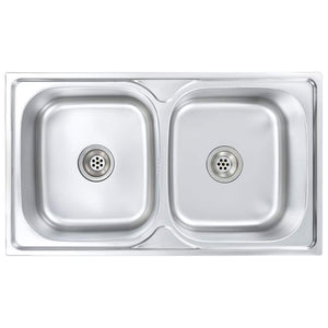 vidaXL Kitchen Sink Double Bowl with Strainer & Siphon Stainless Steel