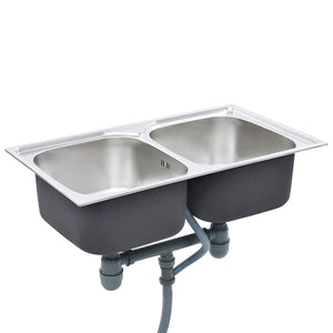 vidaXL Kitchen Sink Double Bowl with Strainer & Siphon Stainless Steel