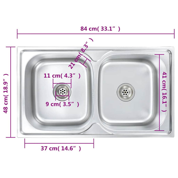 vidaXL Kitchen Sink Double Bowl with Strainer & Siphon Stainless Steel