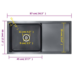 vidaXL Handmade Kitchen Sink Black Stainless Steel