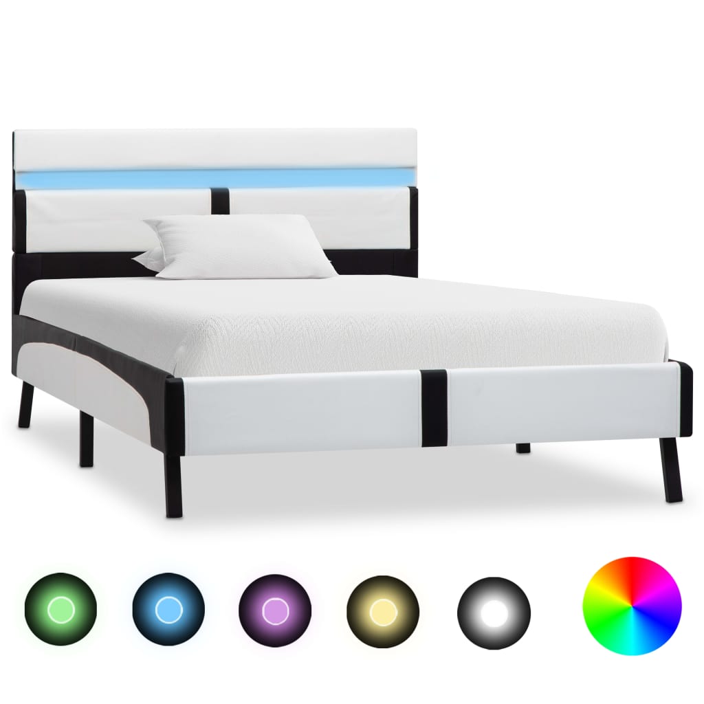 vidaXL LED Bed Frame White and Black Faux Leather 90×200 cm