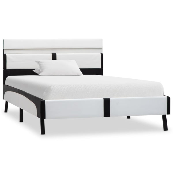 vidaXL LED Bed Frame White and Black Faux Leather 90×200 cm
