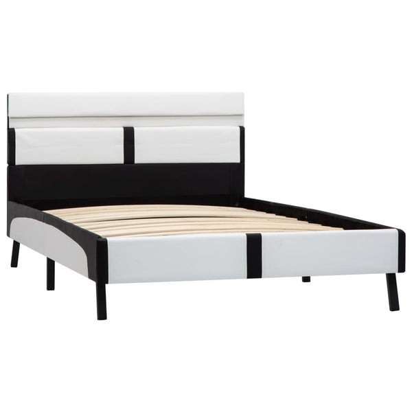 vidaXL LED Bed Frame White and Black Faux Leather 90×200 cm