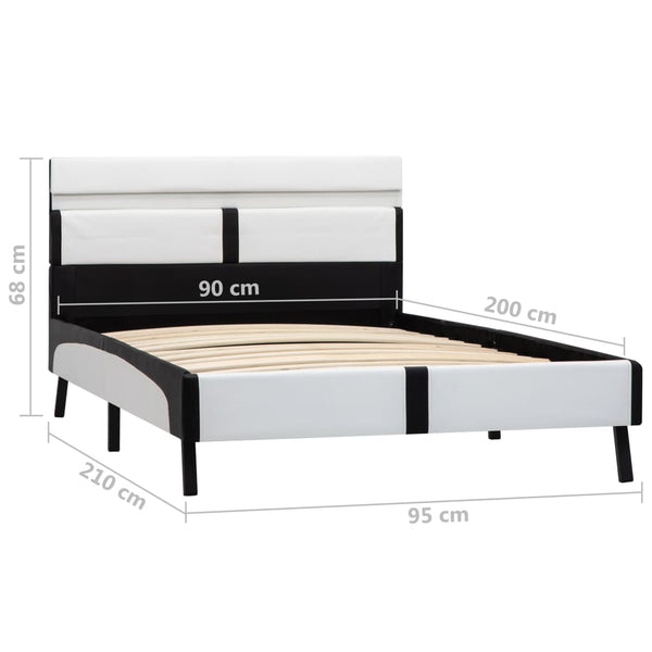 vidaXL LED Bed Frame White and Black Faux Leather 90×200 cm