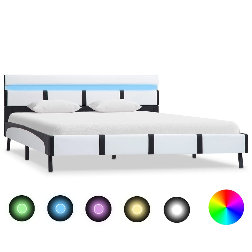 vidaXL LED Bed Frame White Faux Leather 140x200 cm