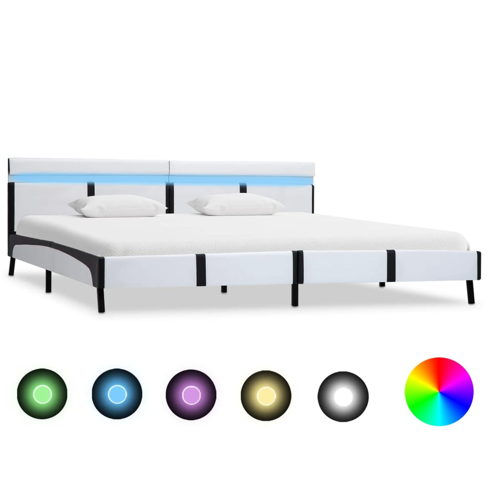 vidaXL LED Bed Frame White Faux Leather 180x200 cm