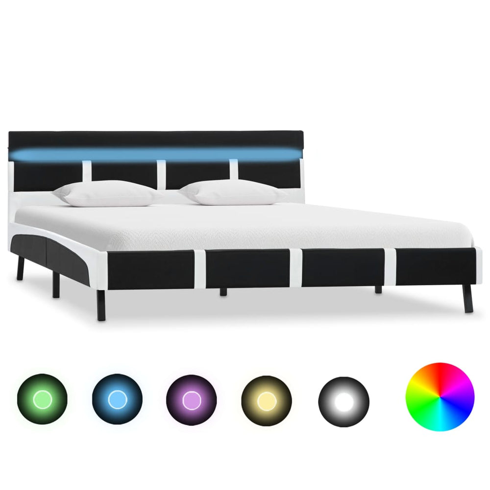 vidaXL LED Bed Frame Black Faux Leather 140x200 cm