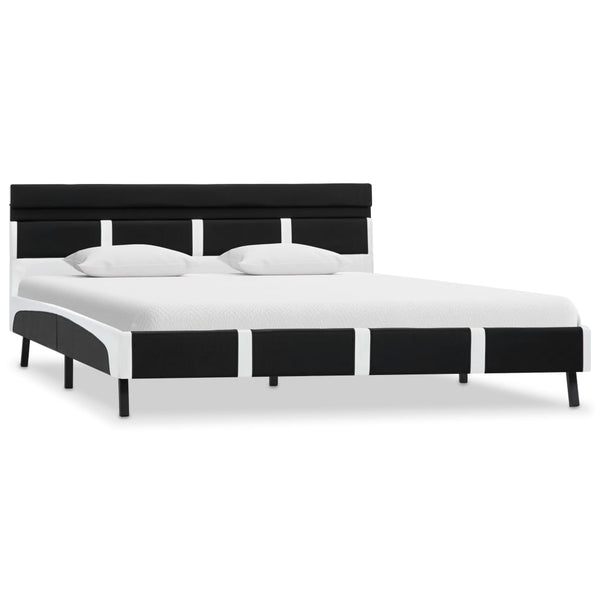 vidaXL LED Bed Frame Black Faux Leather 140x200 cm