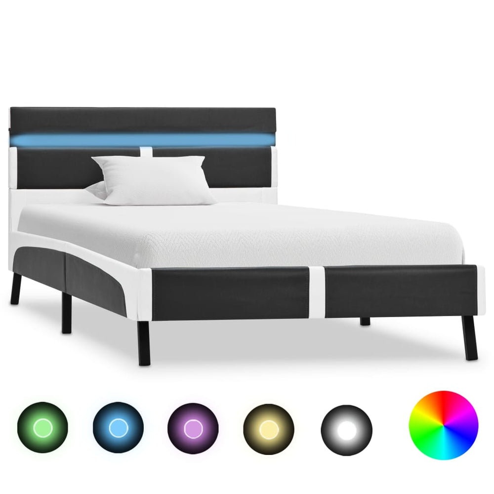 vidaXL LED Bed Frame Gray Faux Leather 90x200 cm