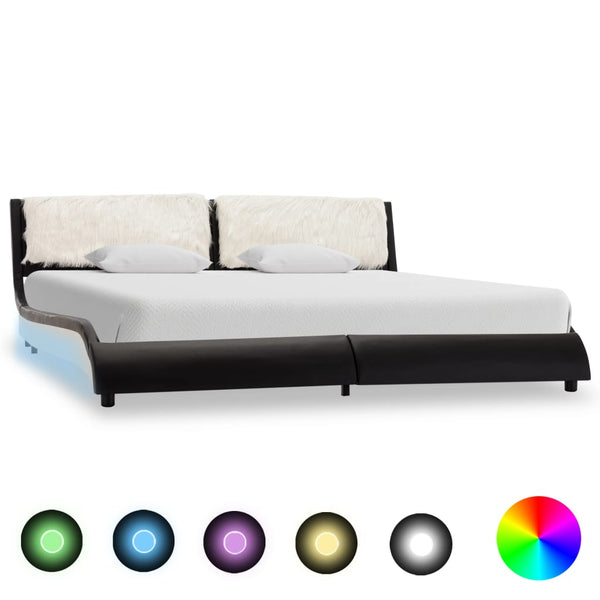 vidaXL Bed Frame with LED Black and White Faux Leather 180x200 cm