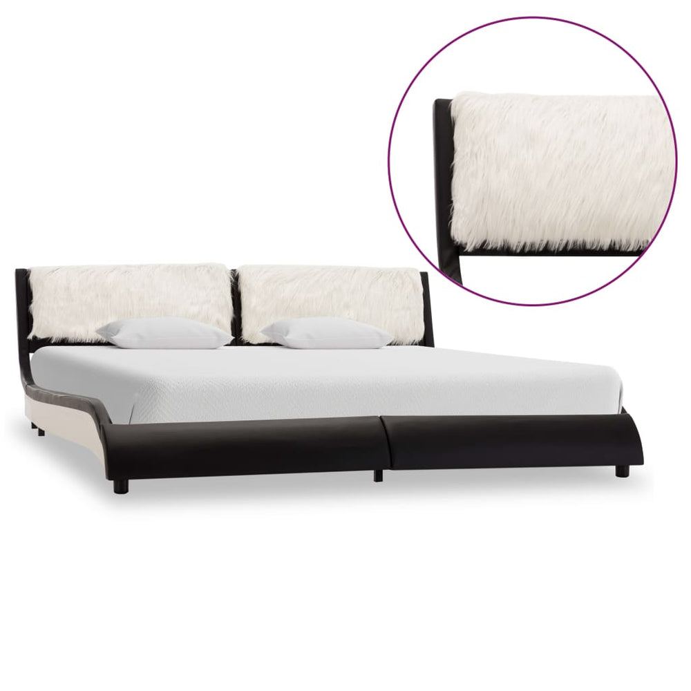 vidaXL Bed Frame with LED Black and White Faux Leather 180x200 cm