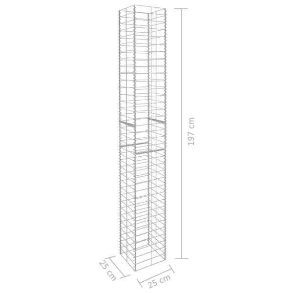 vidaXL Gabion Baskets 3 pcs. Galvanized Steel 25 x 25 x 197 cm