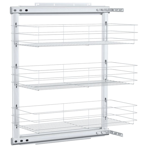 vidaXL 3-Tier Kitchen Wire Basket Pull-Out Silver 47x25x56 cm