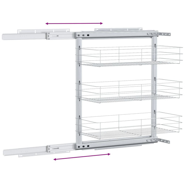 vidaXL 3-Tier Kitchen Wire Basket Pull-Out Silver 47x25x56 cm
