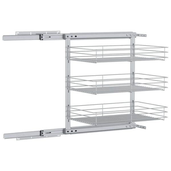 vidaXL 3-Tier Extendable Kitchen Wire Basket Silver 47x35x56 cm