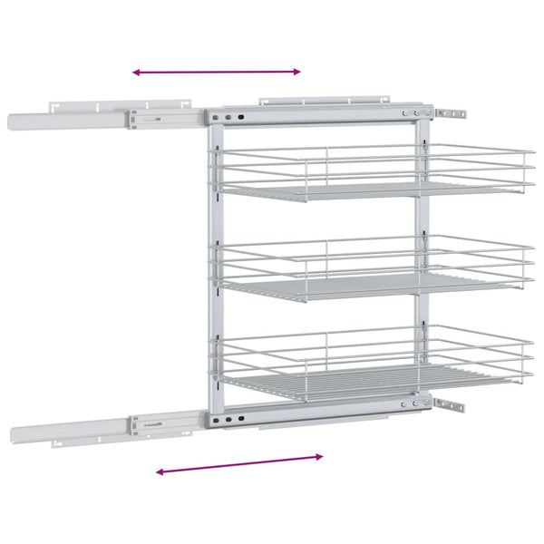 vidaXL 3-Tier Extendable Kitchen Wire Basket Silver 47x35x56 cm