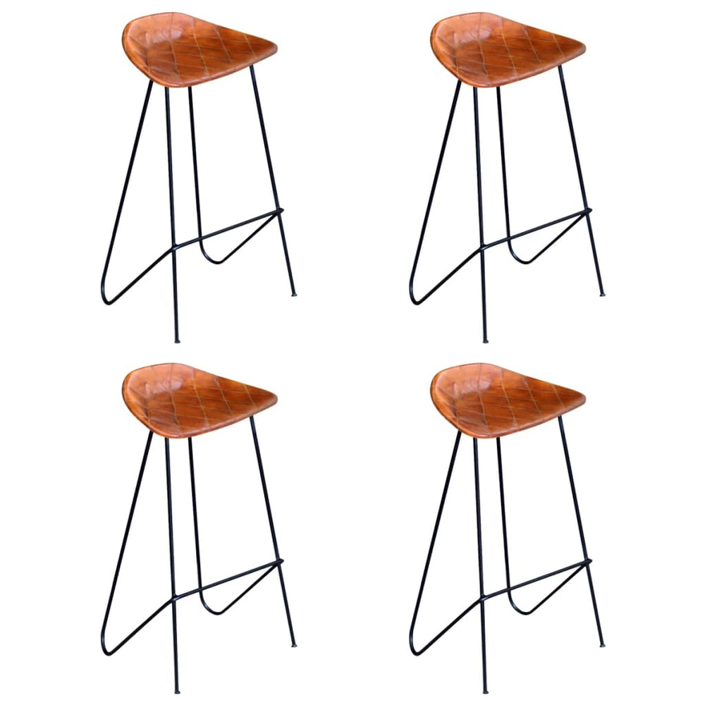 vidaXL Bar Stools 4 pcs Brown Genuine Leather