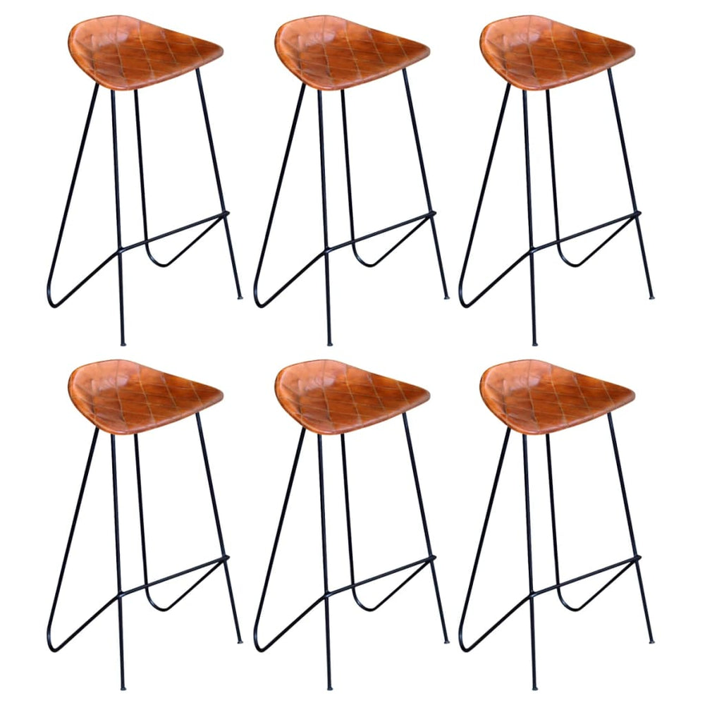 vidaXL Bar Stools 6 pcs Brown Genuine Leather