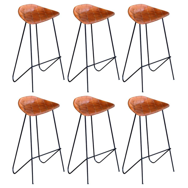 vidaXL Bar Stools 6 pcs Brown Genuine Leather