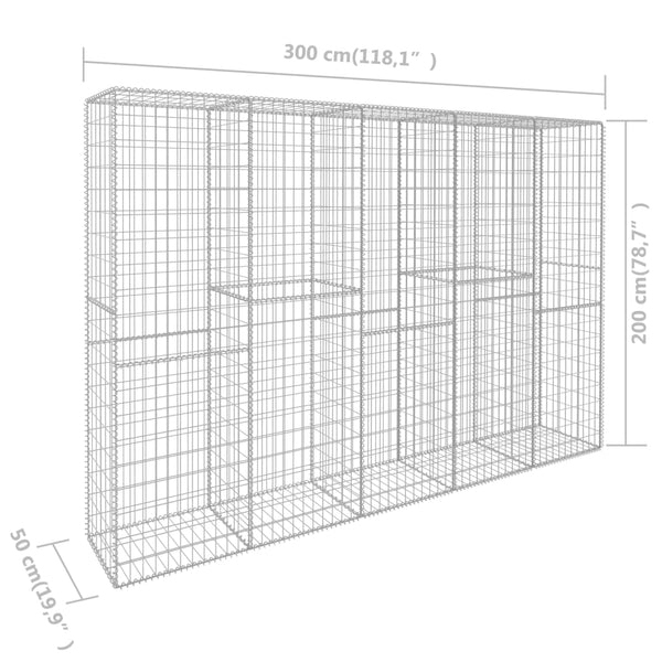 vidaXL Gabion Wall with Cover Galvanized Steel 300 x 50 x 200 cm