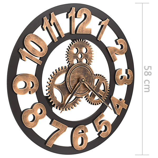 vidaXL Wall Clock Metal 58 cm Golden and Black