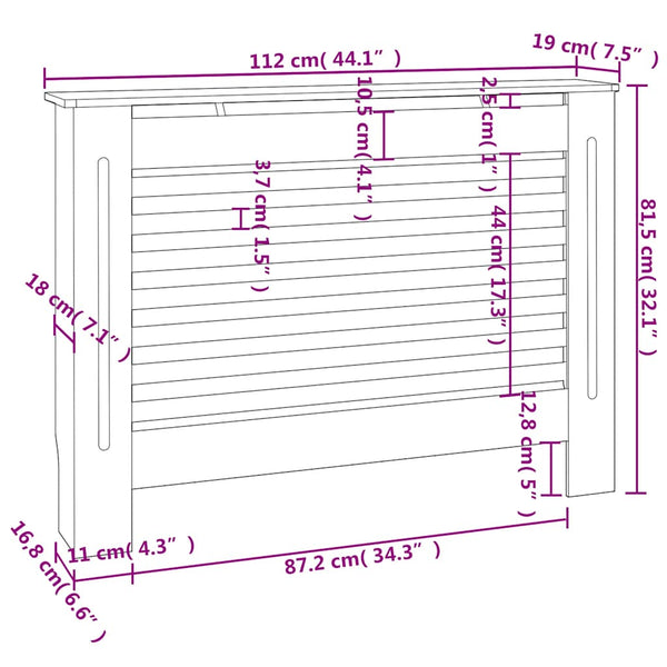 vidaXL Radiator Cover White 112×19×81.5 cm MDF