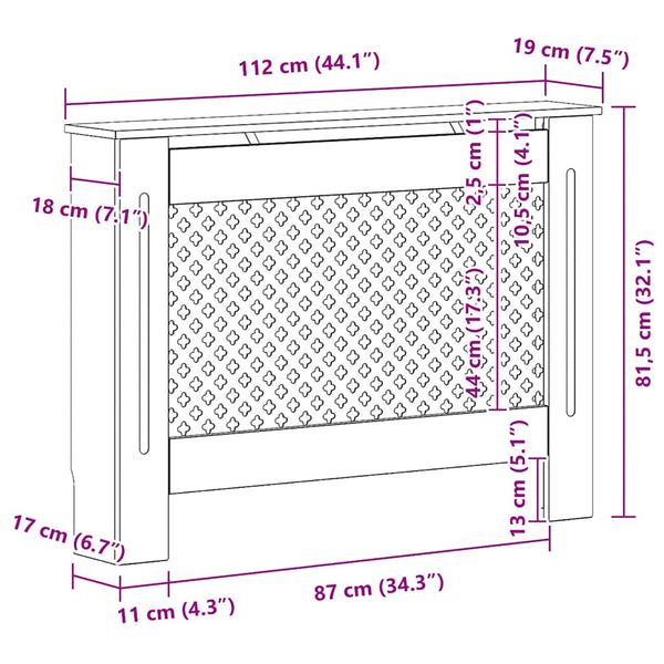 vidaXL Radiator Cover White 112×19×81.5 cm MDF
