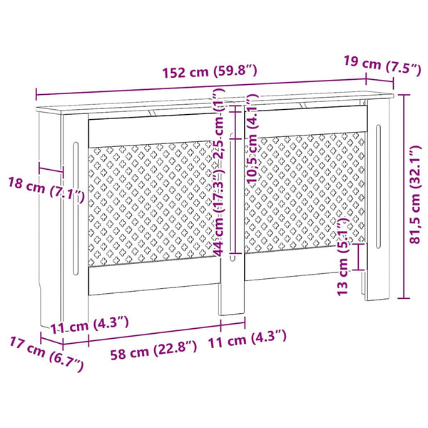 vidaXL Radiator Cover White 152x19x81.5 cm MDF