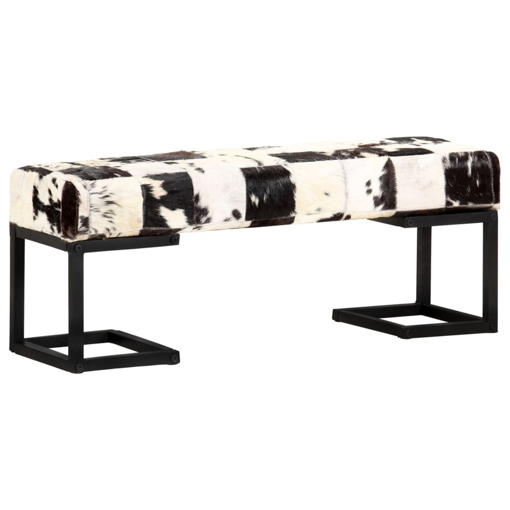 vidaXL Bench 110 cm Black Patchwork Genuine Goatskin