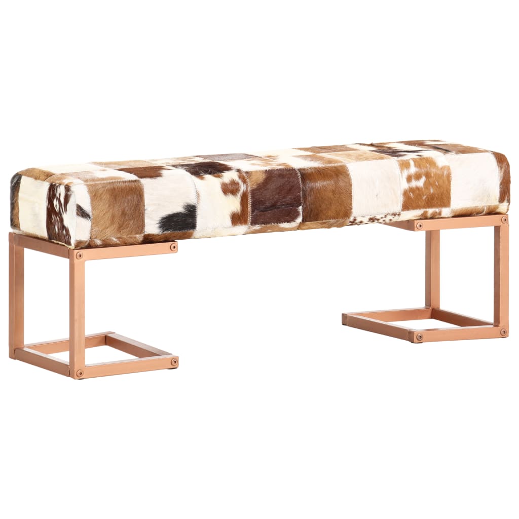 vidaXL Bench 110 cm Brown Patchwork Genuine Goat Leather