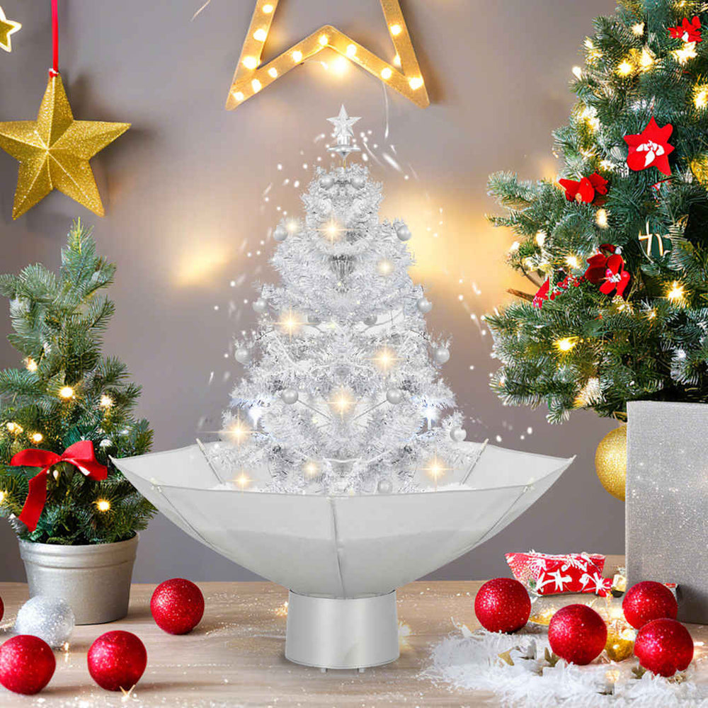 vidaXL Snowing Christmas Tree with Umbrella Base White 75 cm