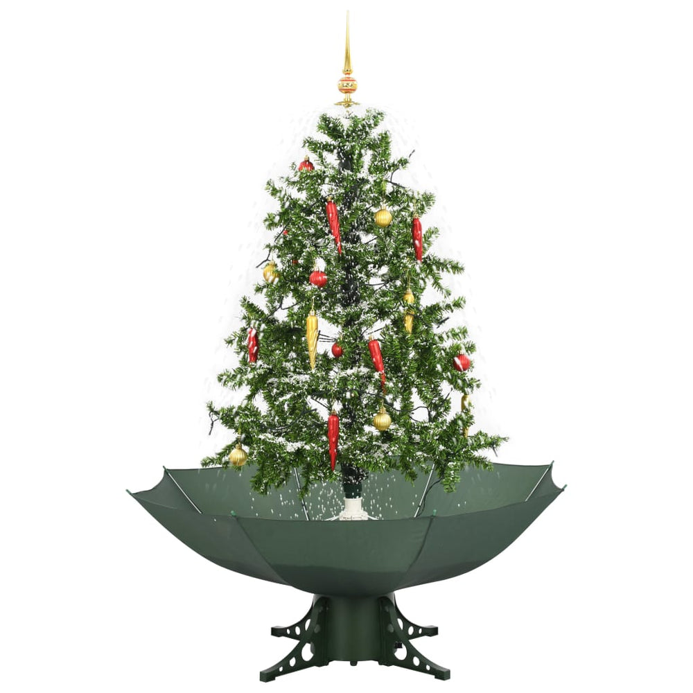 vidaXL Snowing Christmas Tree with Umbrella Base Green 140 cm